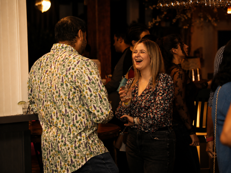 Singles laughing and connecting